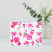 ピンクエレガントのバラと蝶はがき ポストカード (スタンド正面)