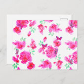 ピンクエレガントのバラと蝶はがき ポストカード (正面/裏面)