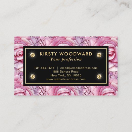 ピンクエレガントのバラのモザイクパターン 名刺 (裏面)