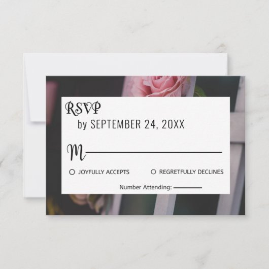 ピンクエレガントのバラのロマンチックな花のフローラ結婚 出欠カード (正面)