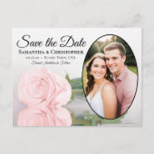 ピンクエレガントのバラの楕円形の写真の結婚式の日付を保存 案内ポストカード (正面)