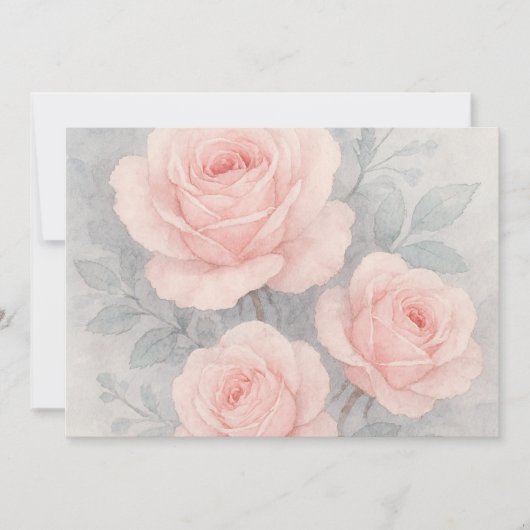 ピンクエレガントのバラの水色グリーティングカード サンキューカード (正面)