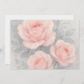 ピンクエレガントのバラの水色グリーティングカード サンキューカード (正面/裏面)