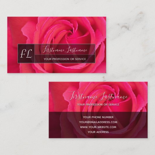 ピンクエレガントのバラの灰色の長方形モノグラム 名刺 (正面/裏面)