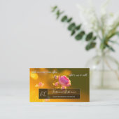 ピンクエレガントのバラの灰色の長方形モノグラム 名刺 (スタンド正面)