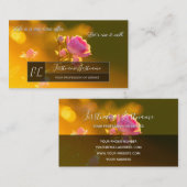 ピンクエレガントのバラの灰色の長方形モノグラム 名刺 (正面/裏面)