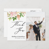 ピンクエレガントのバラの緑の写真は結婚ありがとう ポストカード (正面/裏面)