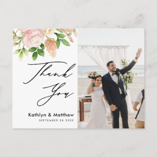 ピンクエレガントのバラの緑の写真は結婚ありがとう ポストカード