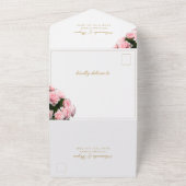ピンクエレガントのバラの花のフローラ結婚の オールインワン招待状 (外側)