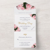 ピンクエレガントのバラの花のフローラ結婚の オールインワン招待状 (内側)
