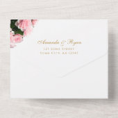 ピンクエレガントのバラの花のフローラ結婚の オールインワン招待状 (裏面)