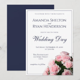 ピンクエレガントのバラの花のフローラ結婚の 招待状