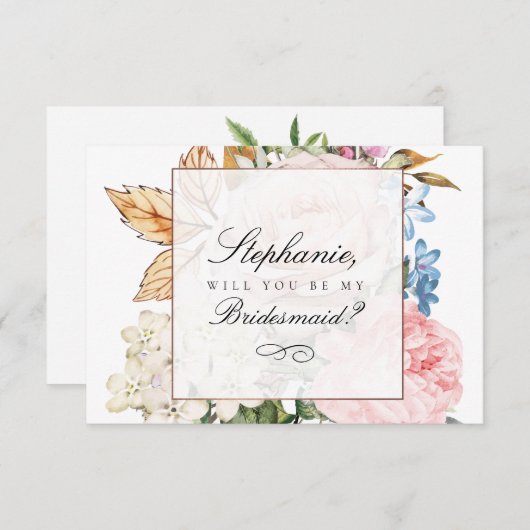 ピンクエレガントのバラの花嫁カード 招待状 (正面/裏面)