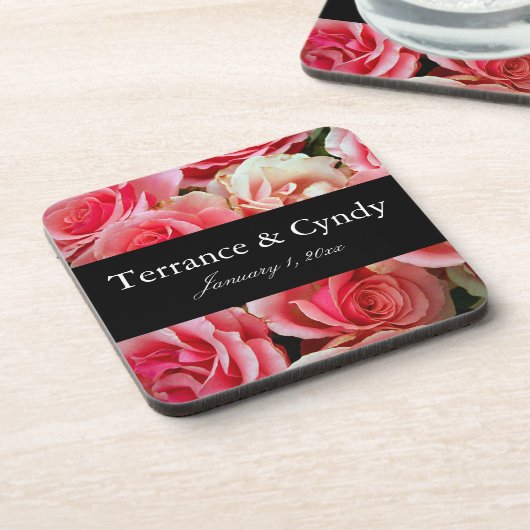 ピンクエレガントのバラの花束を個人用に コースター (左側)