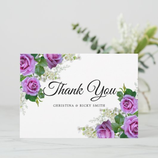 ピンクエレガントのバラの花束結婚の花感謝していの サンキューカード (スタンド正面)