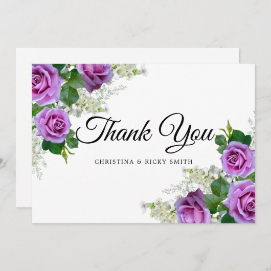ピンクエレガントのバラの花束結婚の花感謝していの サンキューカード (正面/裏面)