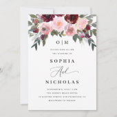 ピンクエレガントのバラの花。ガーデンフローラ結婚ズ 招待状 (正面)