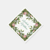 ピンクエレガントのバラの芽を持つ緑の結婚リース スタンダードカクテルナプキン (角)