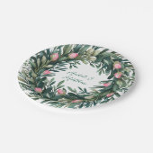 ピンクエレガントのバラの芽を持つ緑の結婚リース ペーパープレート (アングル)