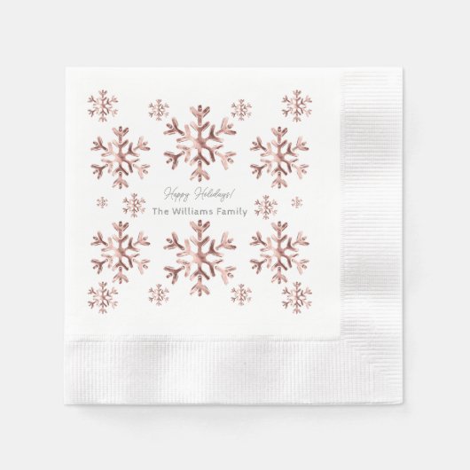 ピンクエレガントのバラの金ゴールド見る雪の結晶クリスマス 縁ありカクテルナプキン (正面)