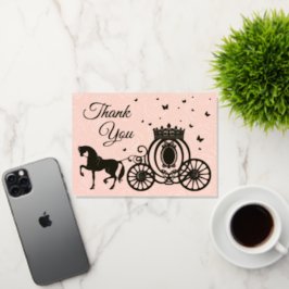 ピンクエレガントのバラの馬のキャリッジ写真ありがとう 箔グリーティングカード