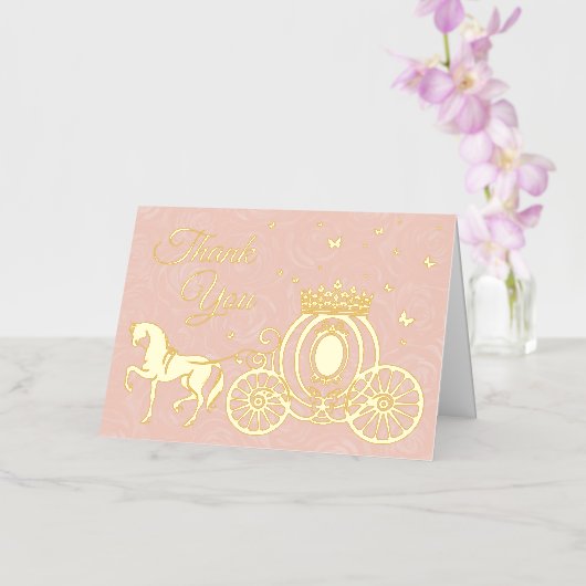 ピンクエレガントのバラの馬のキャリッジ写真ありがとう 箔グリーティングカード (蘭)