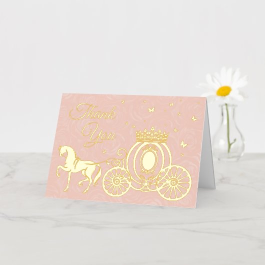 ピンクエレガントのバラの馬のキャリッジ写真ありがとう 箔グリーティングカード (小さな花)