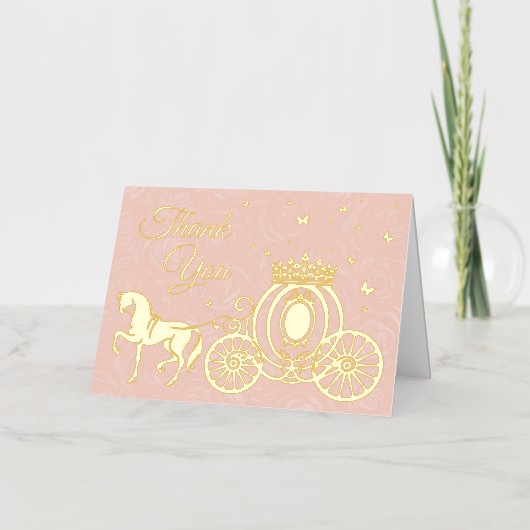 ピンクエレガントのバラの馬のキャリッジ写真ありがとう 箔グリーティングカード (正面)