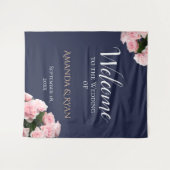 ピンクエレガントのバラスフローラの結婚ウェルカムバックドロップ タペストリー (正面(横))