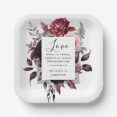 ピンクエレガントのバラダークグレ葉ーのバイブル結婚ズ ペーパープレート (正面)