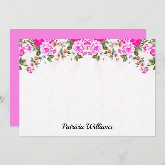 ピンクエレガントのバラパーソナライズされたズノートカード ノートカード (正面/裏面)
