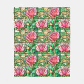 ピンクエレガントのバラフェイクステンドグラス フリースブランケット (正面)