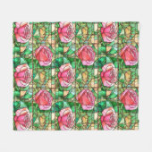 ピンクエレガントのバラフェイクステンドグラス フリースブランケット (正面(横))