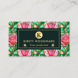 ピンクエレガントのバラフェイクステンドグラス 名刺