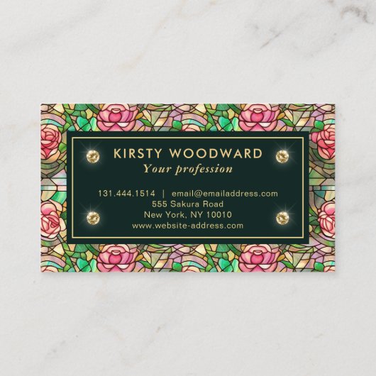 ピンクエレガントのバラフェイクステンドグラス 名刺 (裏面)