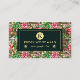 ピンクエレガントのバラフェイクステンドグラス 名刺