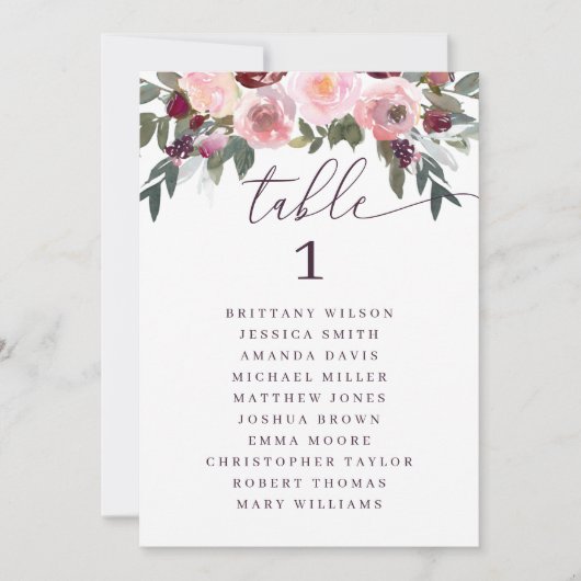 ピンクエレガントのバラフローラ結婚の座席表 招待状 (正面)