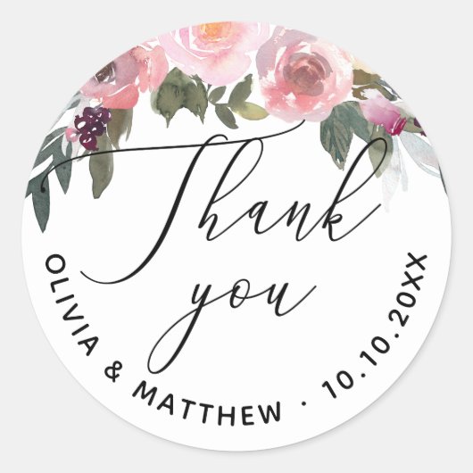 ピンクエレガントのバラフローラ結婚ス感謝していト ラウンドシール (正面)