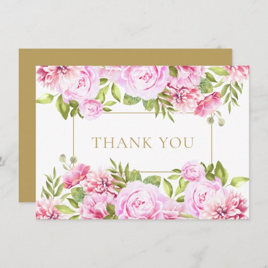 ピンクエレガントのバラフローラ金ゴールド幾何学的 サンキューカード (正面/裏面)