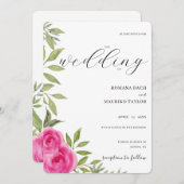 ピンクエレガントのバラ水彩画 招待状 (正面/裏面)