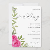 ピンクエレガントのバラ水彩画 招待状 (正面)