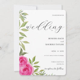 ピンクエレガントのバラ水彩画 招待状