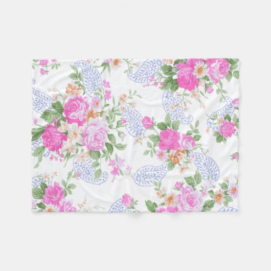 ピンクエレガントのバラ水彩花模様 | フリースブランケット (正面(横))