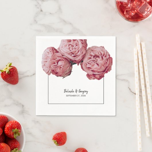 ピンクエレガントのバラ結婚ズ スタンダードカクテルナプキン (インサイチュ)