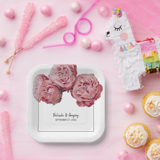 ピンクエレガントのバラ結婚ズ ペーパープレート (パーティー)