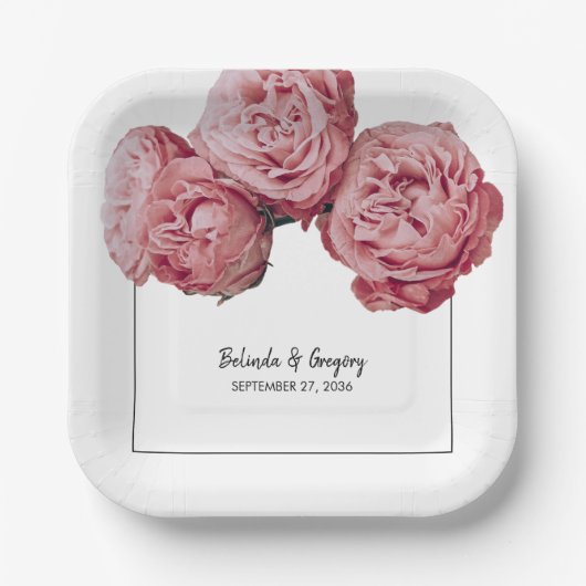 ピンクエレガントのバラ結婚ズ ペーパープレート (正面)