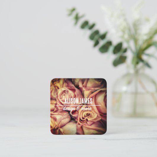 ピンクエレガントのバラ花屋またはフローラデザイナー スクエア名刺 (スタンド正面)