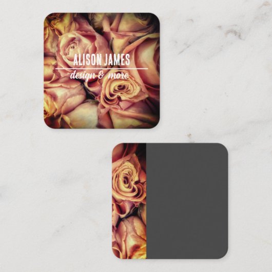 ピンクエレガントのバラ花屋またはフローラデザイナー スクエア名刺 (正面/裏面)