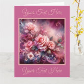 ピンクエレガントのバラ花束グリーティングカード カード (黄色い花)