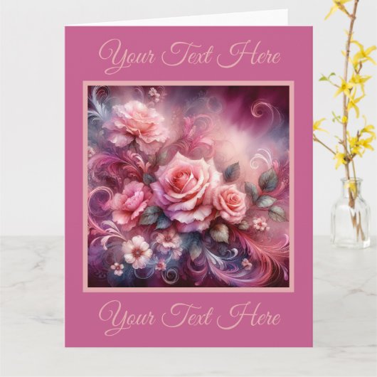 ピンクエレガントのバラ花束グリーティングカード カード (黄色い花)